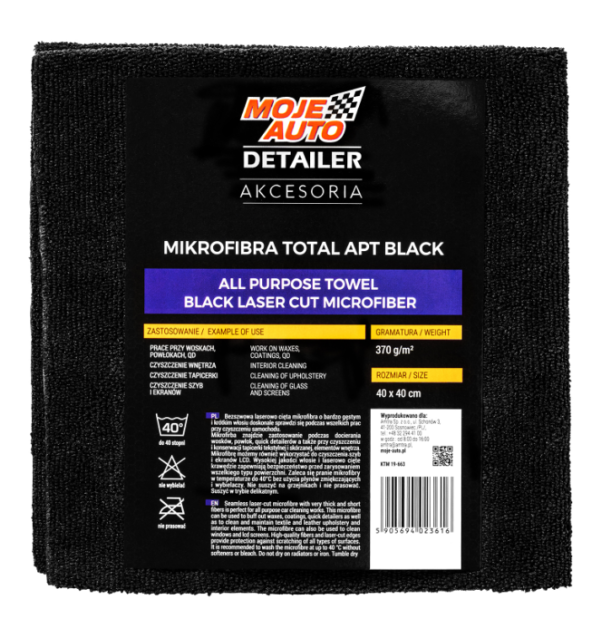 MA Detailer TOTAL APT BLACK mikropluošto šluostė 40x40cm 370gsm MA Detailer TOTAL APT BLACK mikropluošto šluostė 40x40cm 370gsm